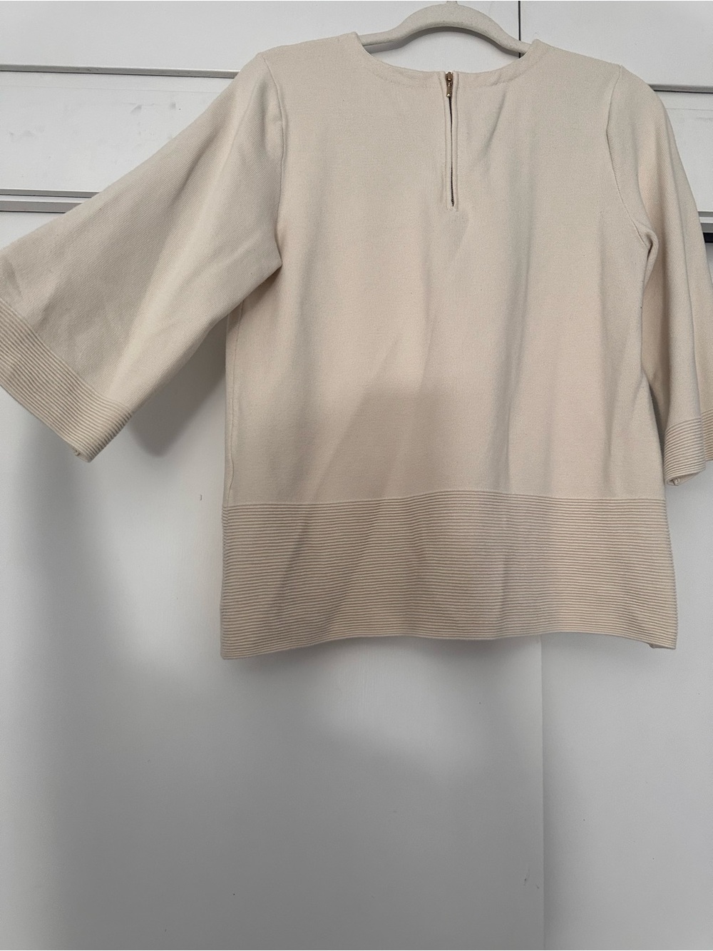 Talbots Cream Rib-Hem Three-Quarter Sleeve Sweater